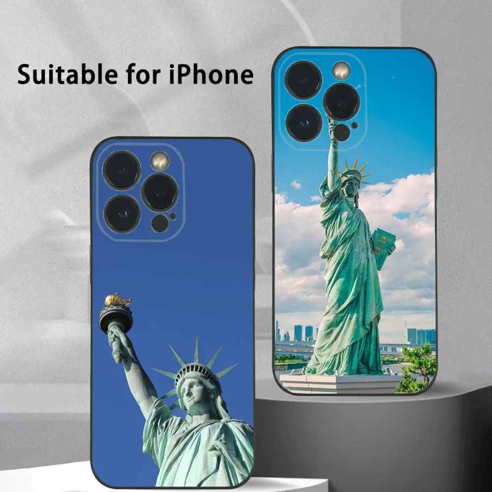 Statue of Liberty New York Phone Case For iPhone 16 15 14 13 12 11 Plus,Pro Max,XS,X,XR,SE,Mini,8,7 Soft Silicone Black Cover