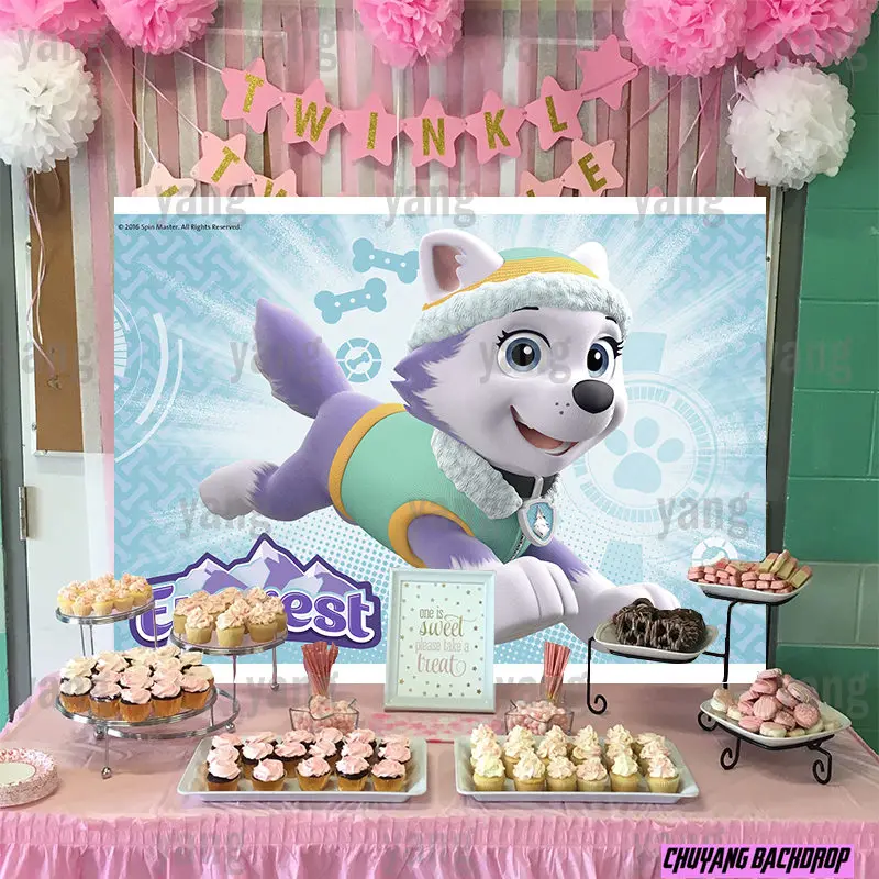 Fondo de rescate de perro Paw Patrol Everest Skye, telón de fondo para fotografía de cumpleaños para niños, fiesta, fotografía personalizada, decoración para sesión fotográfica