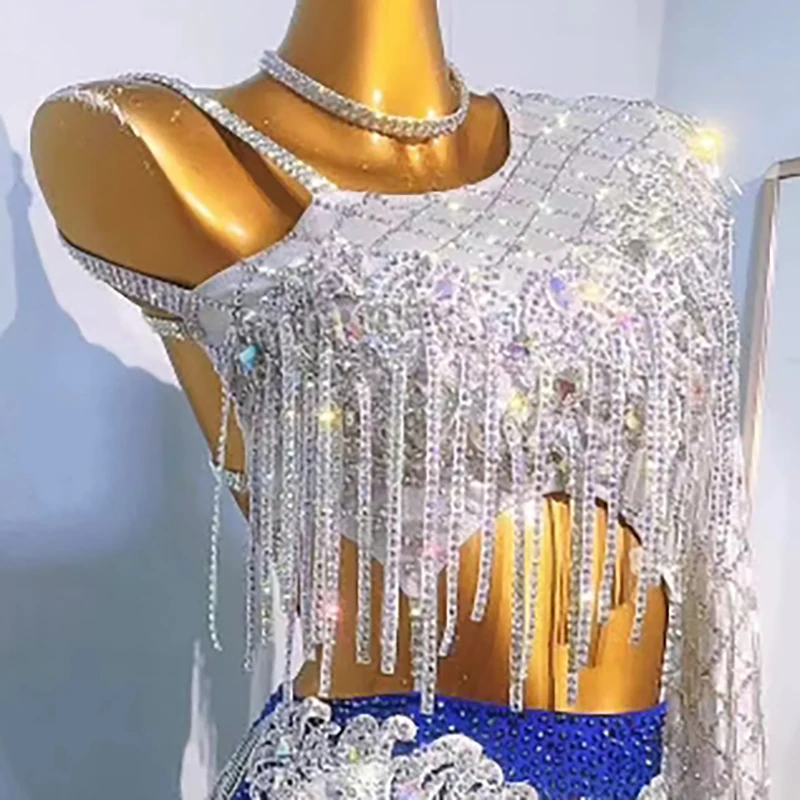 Latin Dance Dress, High-end Custom Two-color Diamond Cha Cha, Standard Stage Professional Clothing for Women and Adults