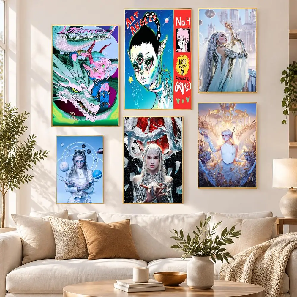 Music Artist Pop Alternative Grimes Poster PP Self Adhesive Wall Decor Aesthetic Bedroom Gaming Room Home Holiday Gift