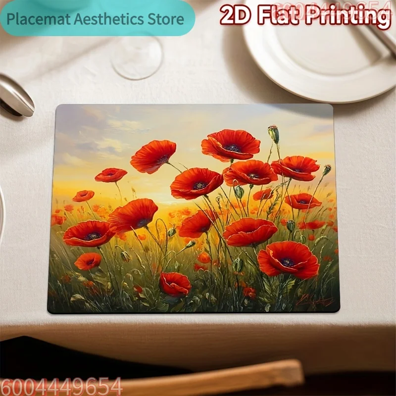 2D FLAT PRINTING Vibrant Red Poppies Field Pattern Washing Machine Protector Mat, Fashionable Modern Washing Machine Protector