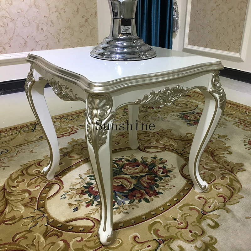 

French solid wood small coffee table luxury carved square living room sofa table bedroom decoration