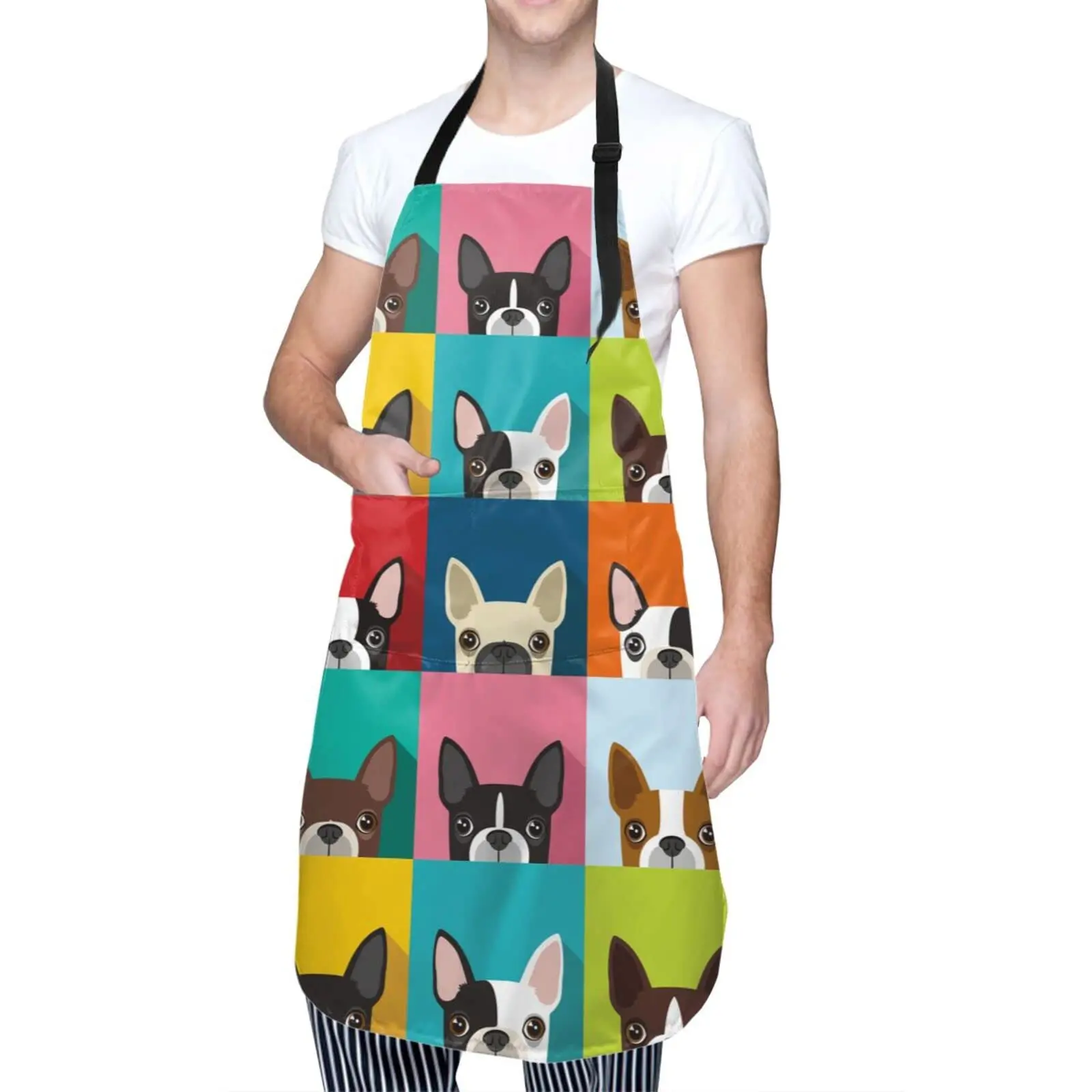 Boston Terrier Apron Adjustable Bib with 2 Pockets