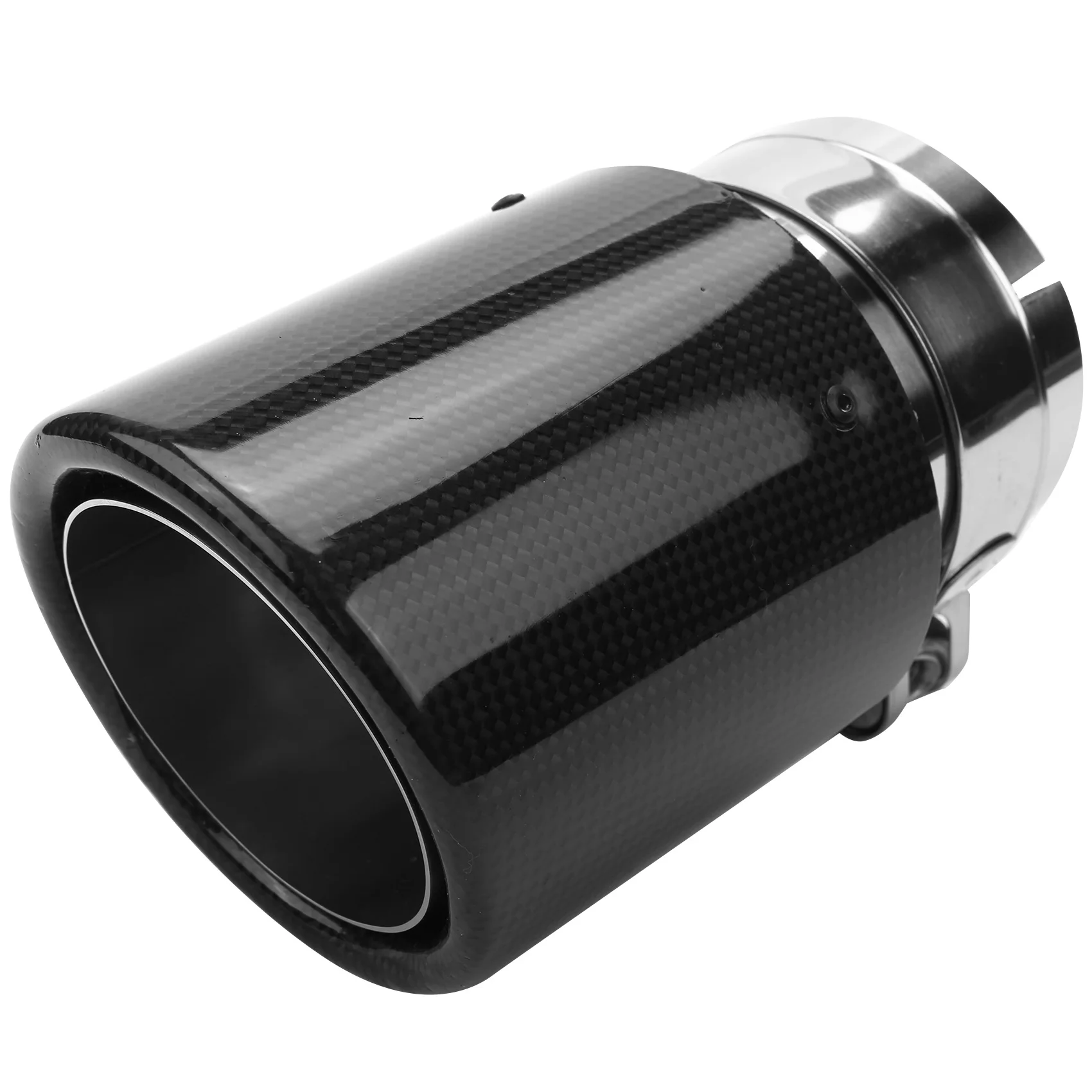 Universal 80Mm-In 101Mm-Out Glossy Black Car Carbon Fiber Exhaust Tail Rear Tip Pipe