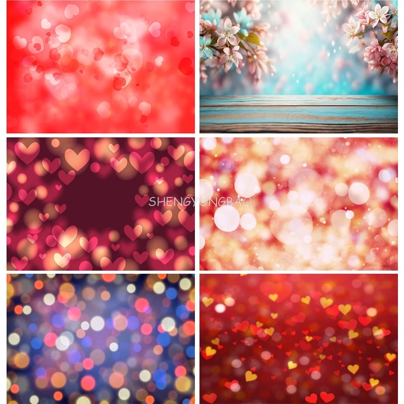 

SHENGYONGBAO Bokeh Abstract Dream Photography Backdrops Fuzzy Heart Valentine's Day Romantic Love Photo Studio Background RQ-08