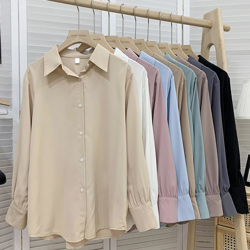 Women New Loose Casual Shirts Korean Elegant Office Button Long Sleeve Female Blouse Autumn Chic Single Breasted Ladies Tops