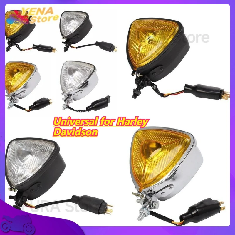 

Retro Motorcycle Headlight Triangular Metal Front Lamp Universal for Harley Davidson