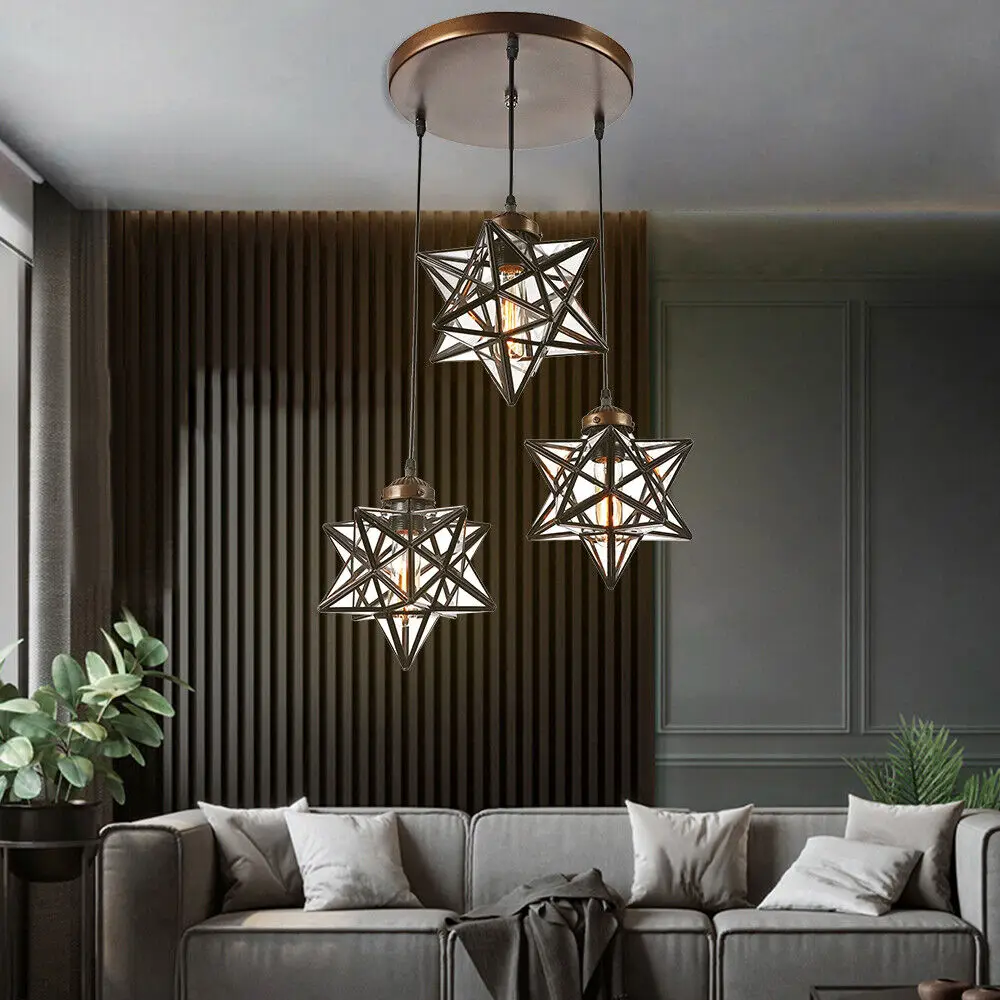 3-Light Moravian Star Glass จี้โคมไฟระย้าโคมไฟเพดานโมเดิร์นโคมไฟ