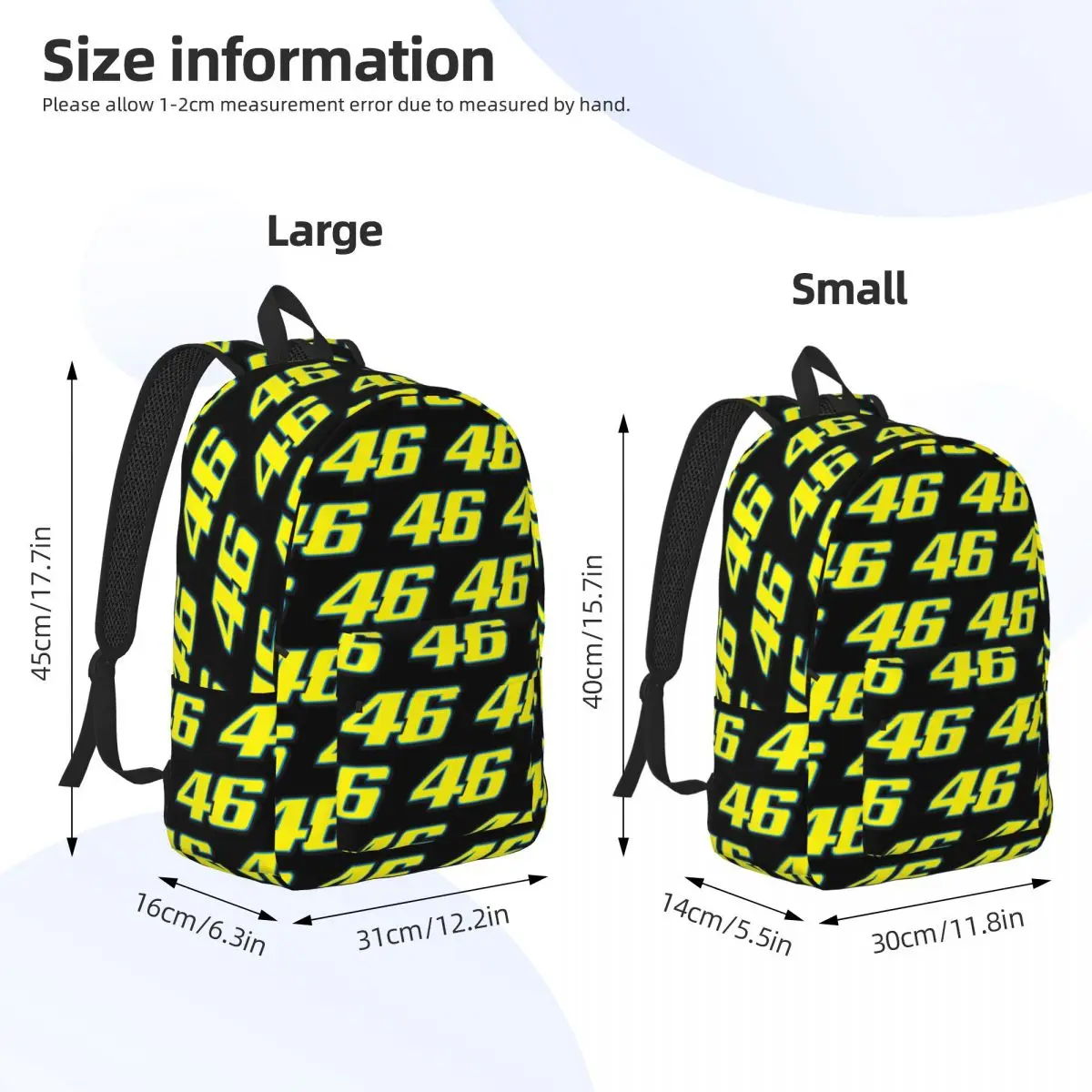 Vr-46 Motorsport Racing Teenage Backpack Outdoor Student Hiking Travel Daypack for Men Women Laptop Canvas Bags