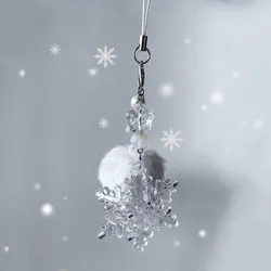 Snowflake Phone Charm Winter White Fur Ball Glass Clear Star Bead Cellphone Strap Keychain Wallet Camera Schoolbag Decor Jewelry