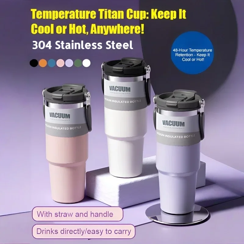 Car Thermal Mug Handheld car cup Extra Large Capacity 900ml Stainless Steel VacuumThermal Mug Handheld Portable Outdoor