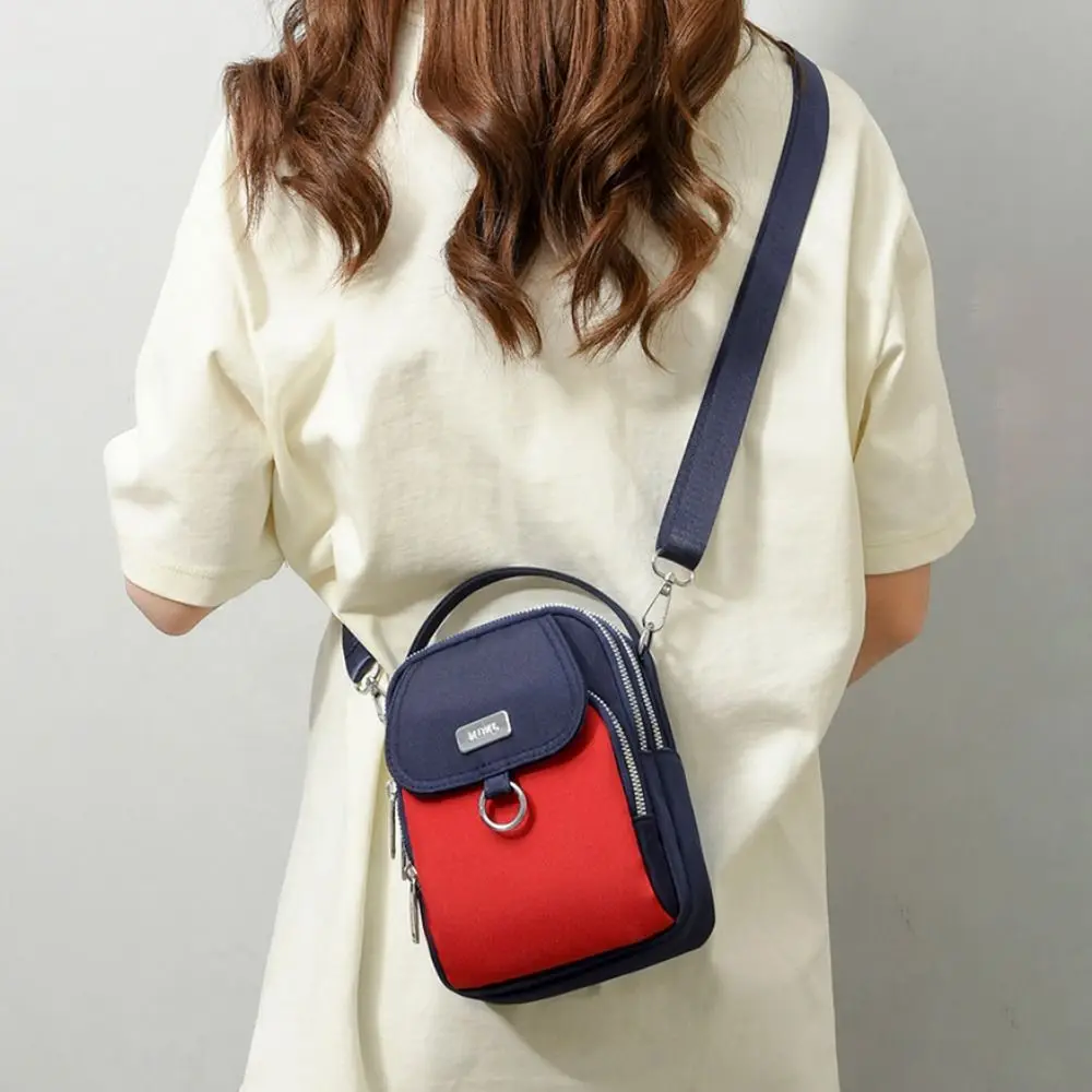 Fashion Zipper Shoulder Bag Multilayer Mobile Phone Storage CrossBody Bag Oxford Cloth Handbags Girl