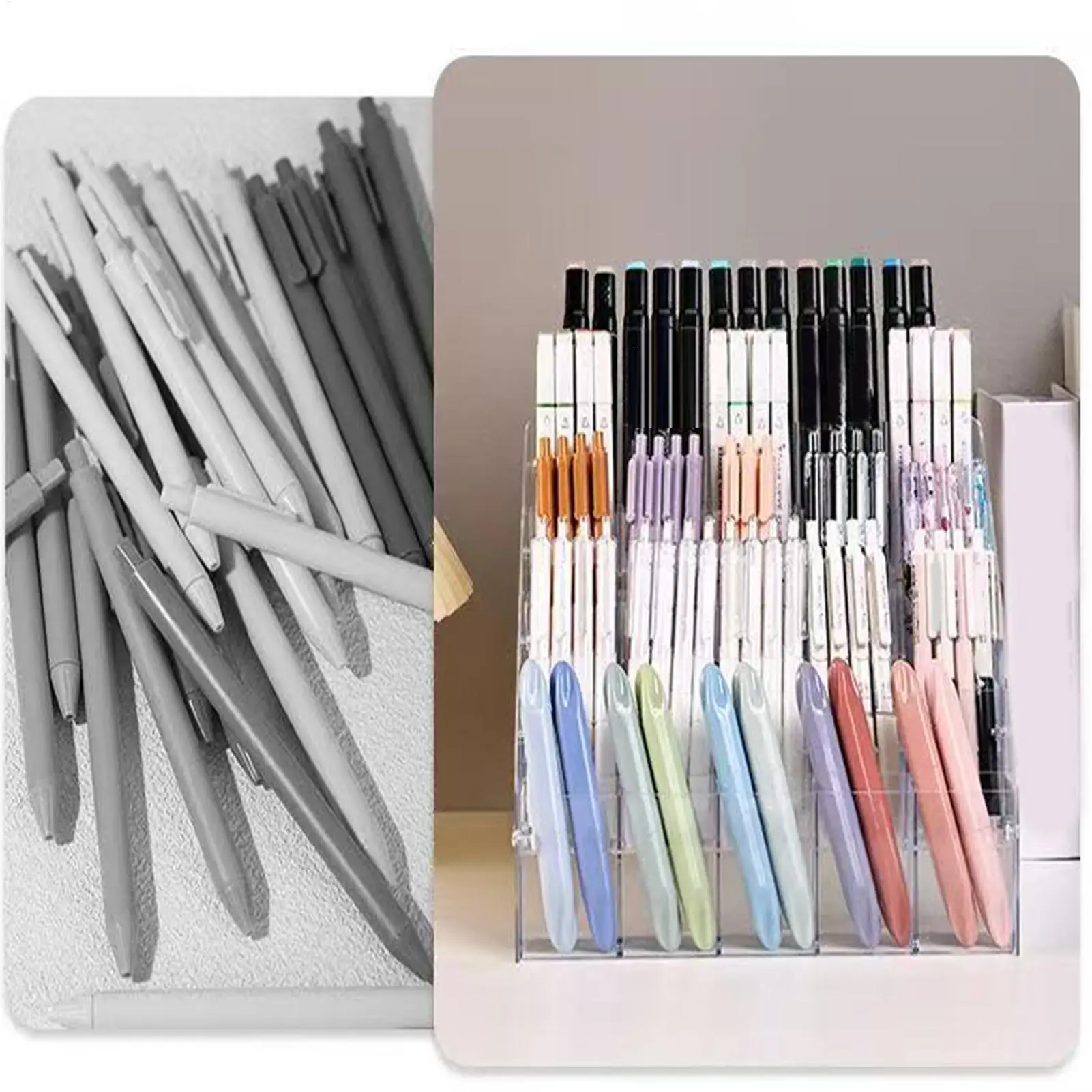 Acrylic Pen Holder Desk 2 Tier/4 Tier Acrylic Vertical Clear Rack Colored Pencil Organizer For Office School Teacher Student