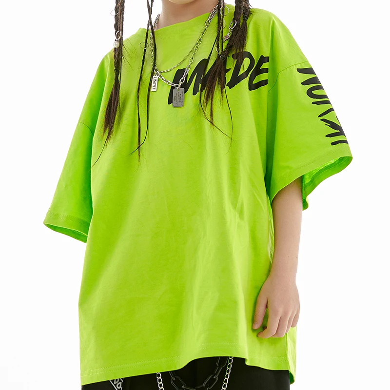 Roupas da moda para dança de rua para meninas, roupas infantis para dança de jazz, roupas para performance de jazz, camiseta de algodão solta