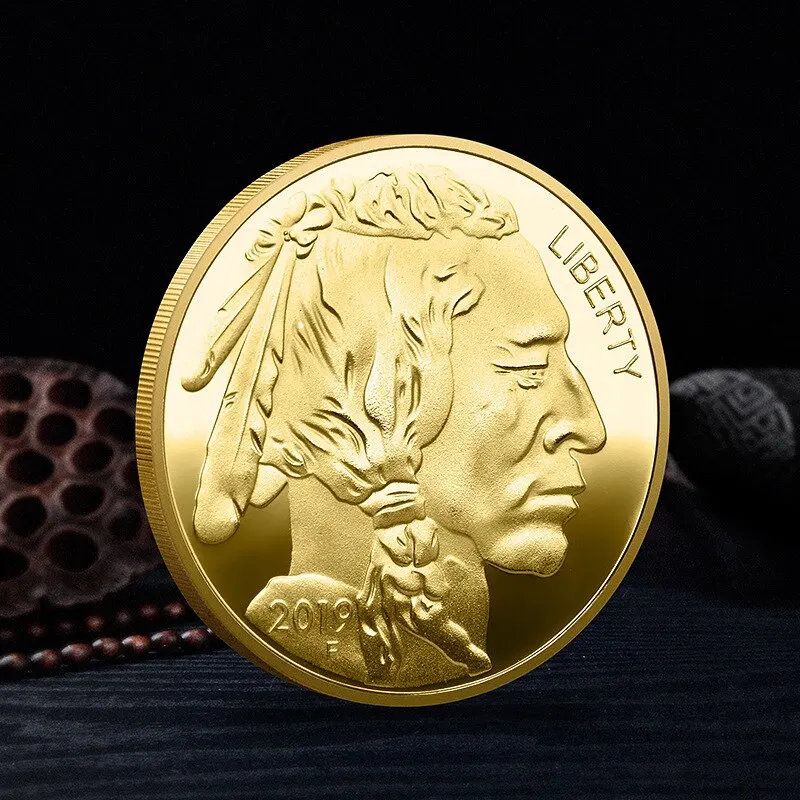 1pc American Buffalo Golden Coin: A Unique Commemorative Medal to Honor the Buffalo Old Man\'s Head!