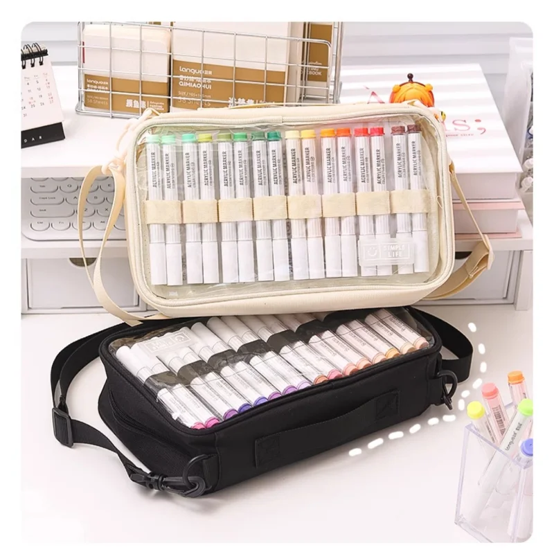 Large Capacity Multi-layer Storage Bag Hold 64 Acrylic Markers Portable Bag for Drawing Books School Supplies Korean Stationery