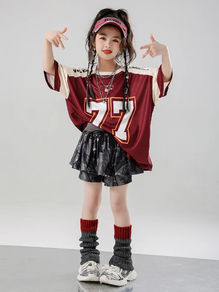 Jungen Mädchen Streetwear Anzug Hip Hop Jazz Dance Kostüme Junge Lose Rote Tops Shorts Praxis Street Dance Tragen Kleidung DQL10781