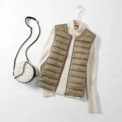 Ultralight Thin Packable Down Sleeveless Jacket Female O-Neck Casual Fashion Down Zipper Vest Coats 2024 New Women Autumn Winter