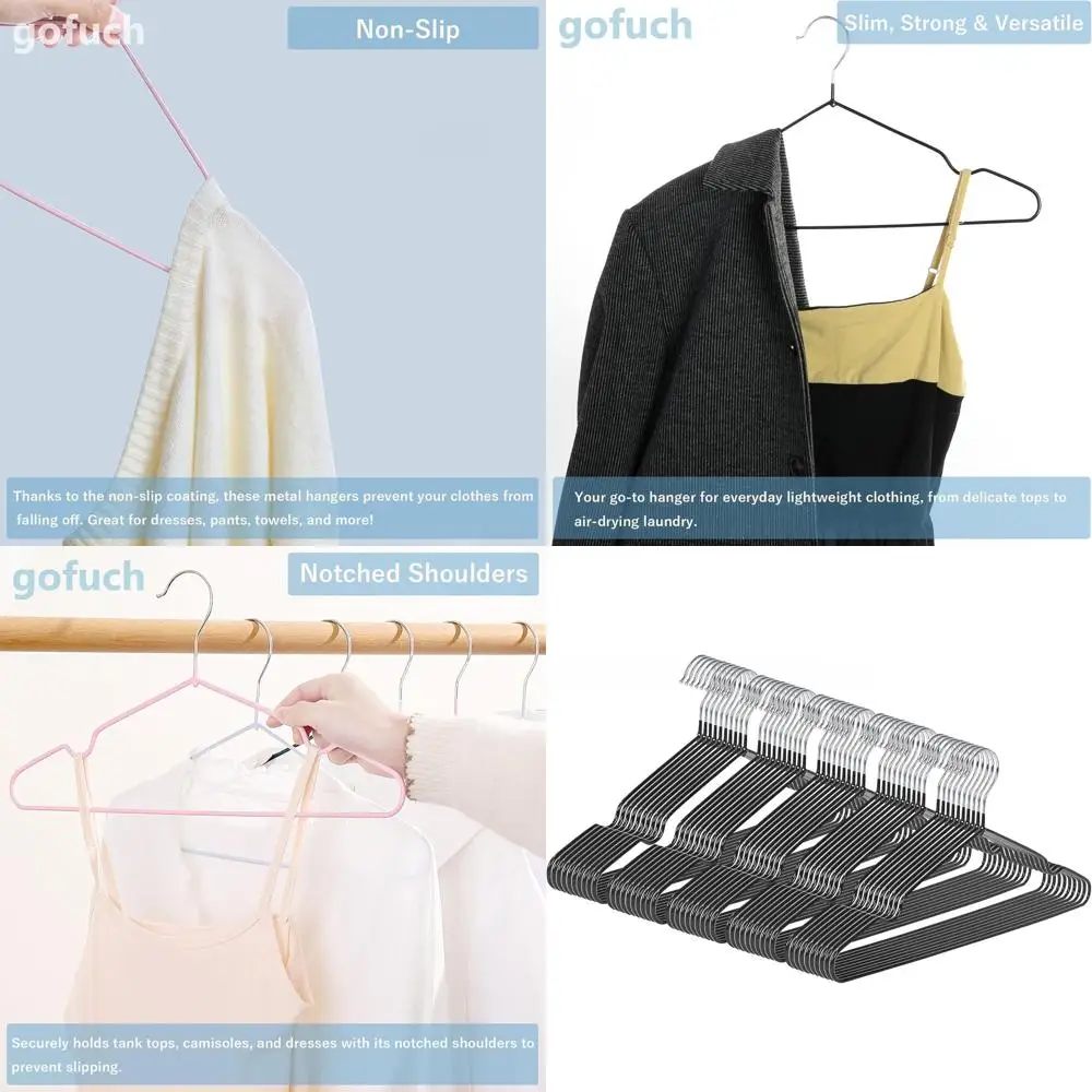 

50-Pack Ultra-Thin Non-Slip PVC Coated Hangers for Space-Saving Storage, 16 Wide, Ideal for Suits, Dresses, and More (Black)