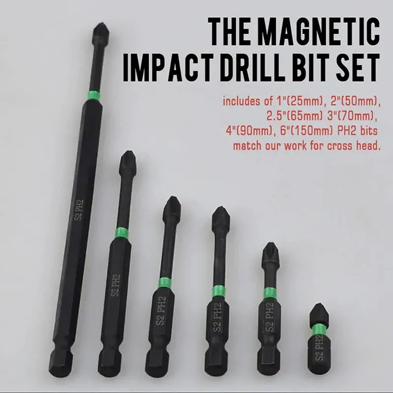 Magnetic Screwdriver Bits Magnetic Slotted Phillips Driver Bit Set Set Of 6 Fine Tooth Design Suitable For Electric Screwdriver