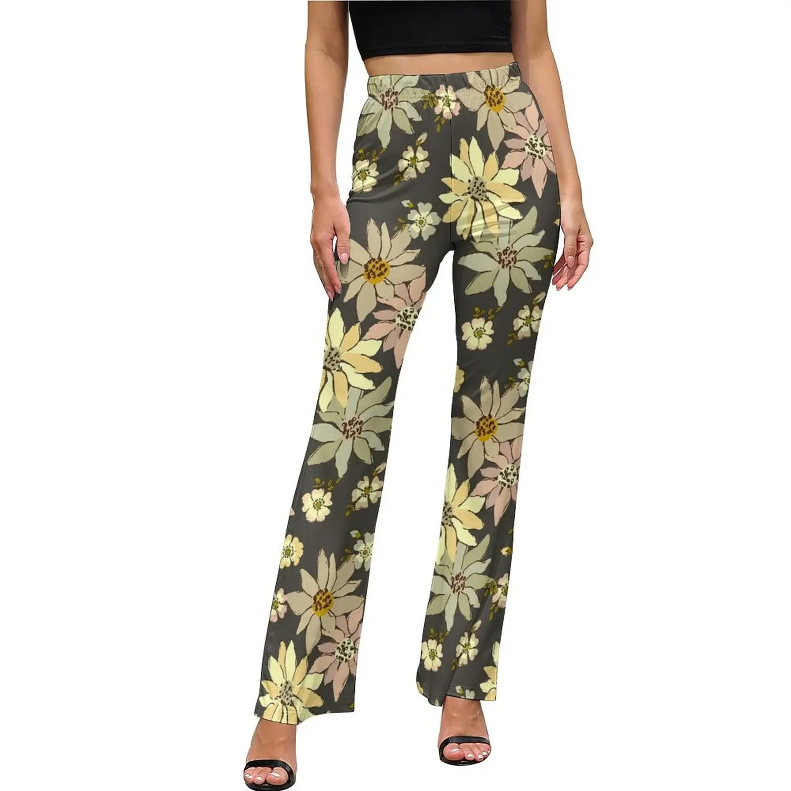 Boho Floral Casual Hosen Frühling Vintage Blumen Drucken Home Custom Flare Hosen Hohe Taille Schlank Stretch Streetwear Hosen