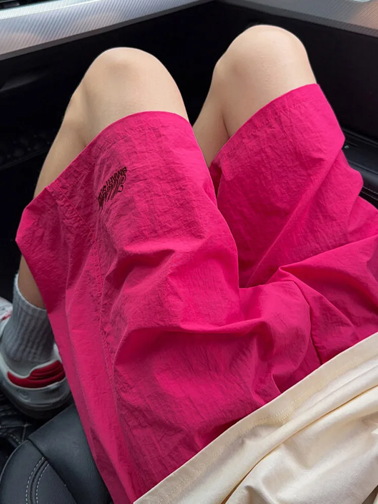 

Dopne Rose Pink Qui Dry Men's orts Summer Ice Silk Casual Beach Sports Five-Quarter Mid-Pants Straight Leg Casual Pants