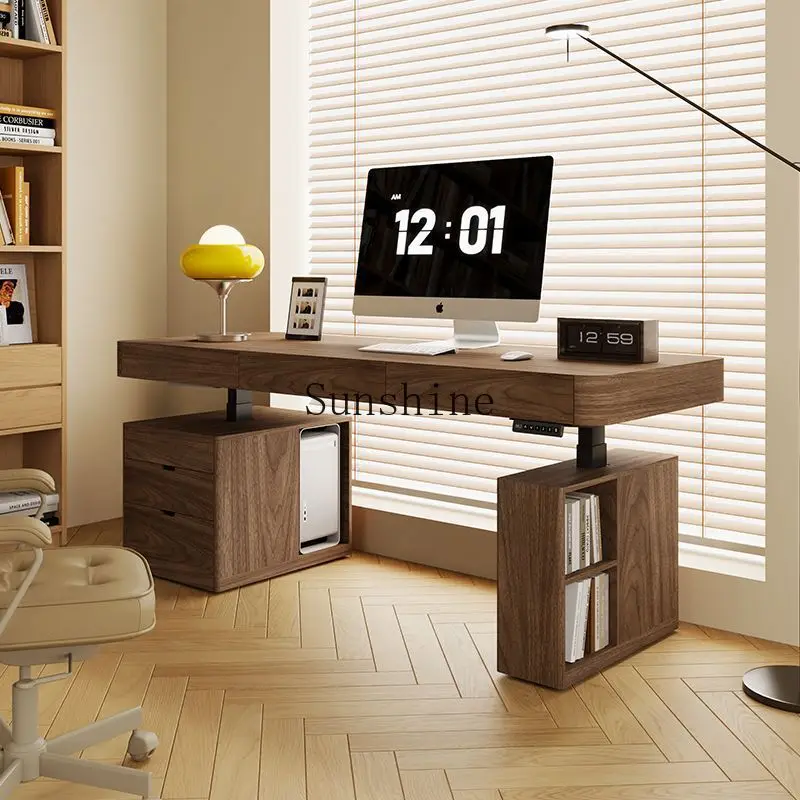 

Desk walnut home living room writing office dual motor, can lift intelligent solid wood workbench