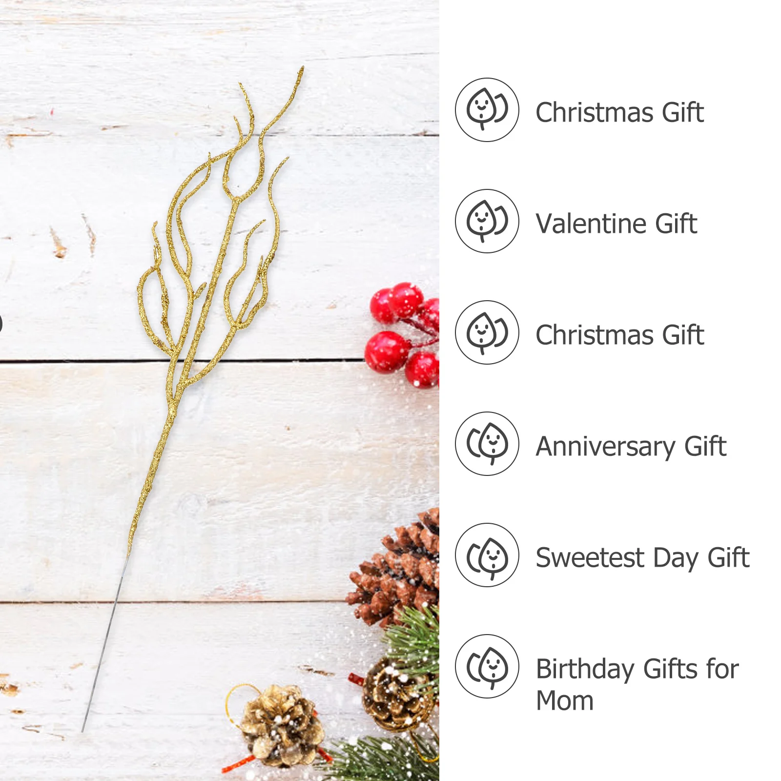 

10Pcs Artificial Glitter Leaves Christmas Decorative Leaf Xmas Wreath Garland Party Holiday Photo Props Reusable