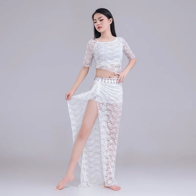 Autumn New Belly Dance Training Clothes Large Size Sexy and Slim Lace Oriental Dance Performance Clothes Off the Shoulder Skirt