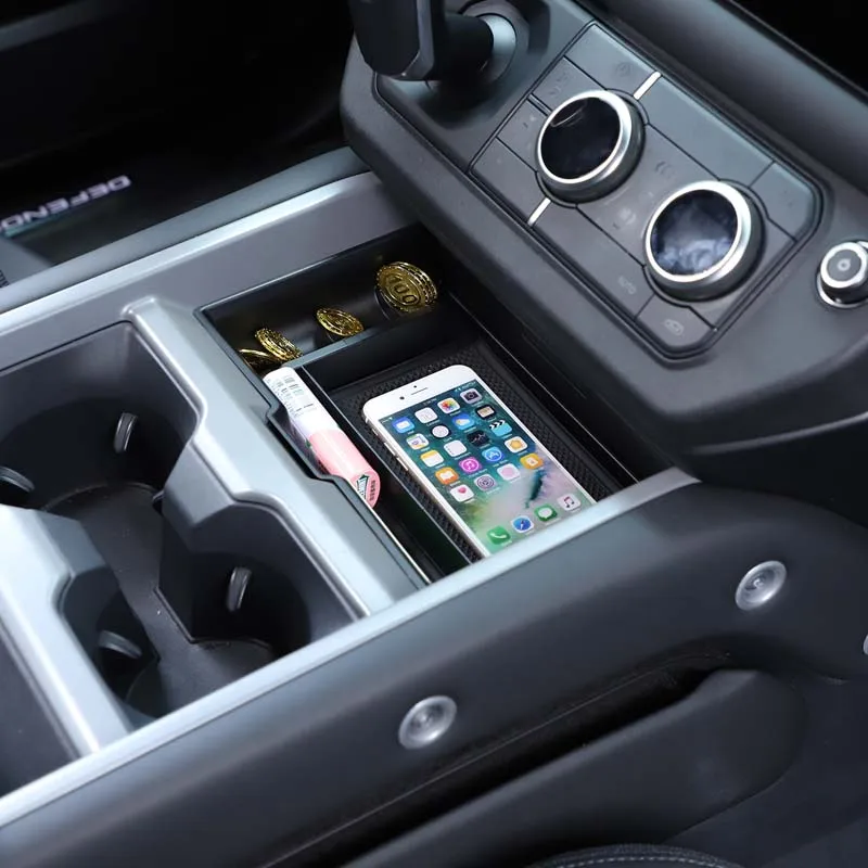 

Центральная консоль автомобиля из АБС-пластика, нижний подлокотник для хранения, ящик для хранения телефона, автомобильные аксессуары для Land Rover Defender 90 110 130 2025