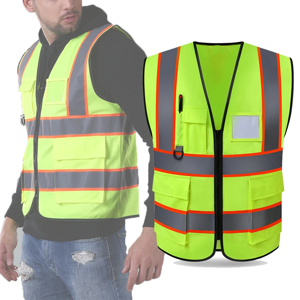 

Reflective Safety Vest High Visibility Man Working Clothes Hi Vis Workwear Multi-pocket Construction Industrial Safety Jacket