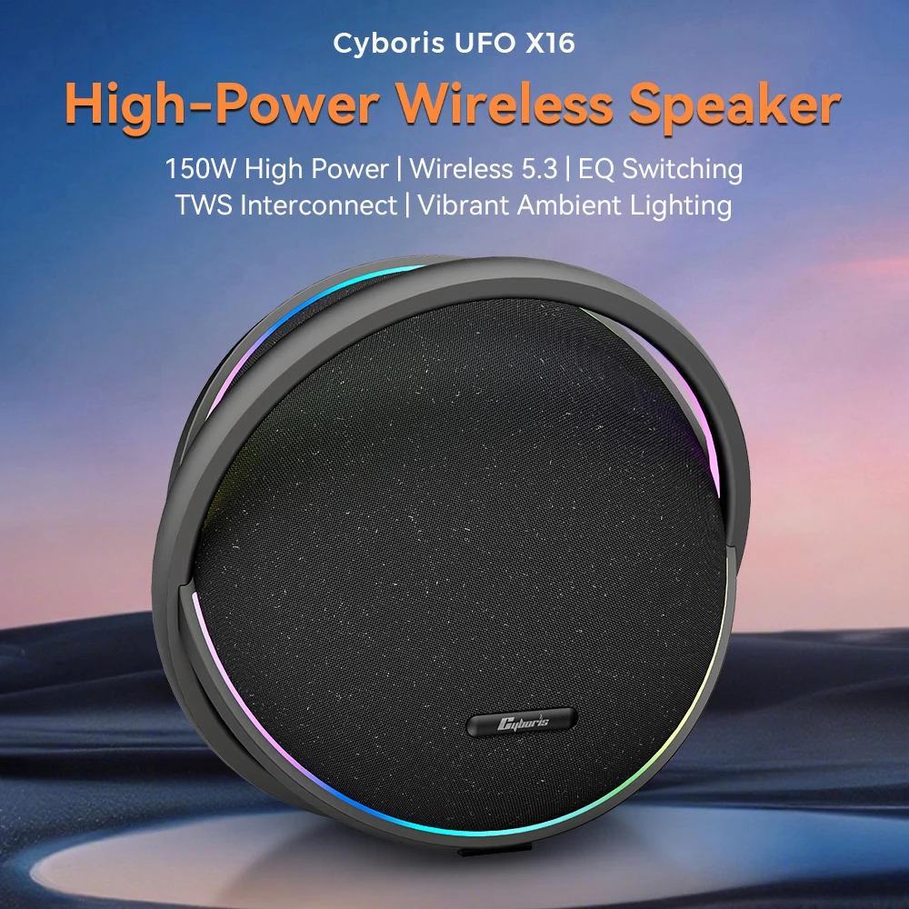 X16 150W Portable Speaker With Thumping Bass Dynamic, TWS, RGB Light And Robust Build For Beach And Camping