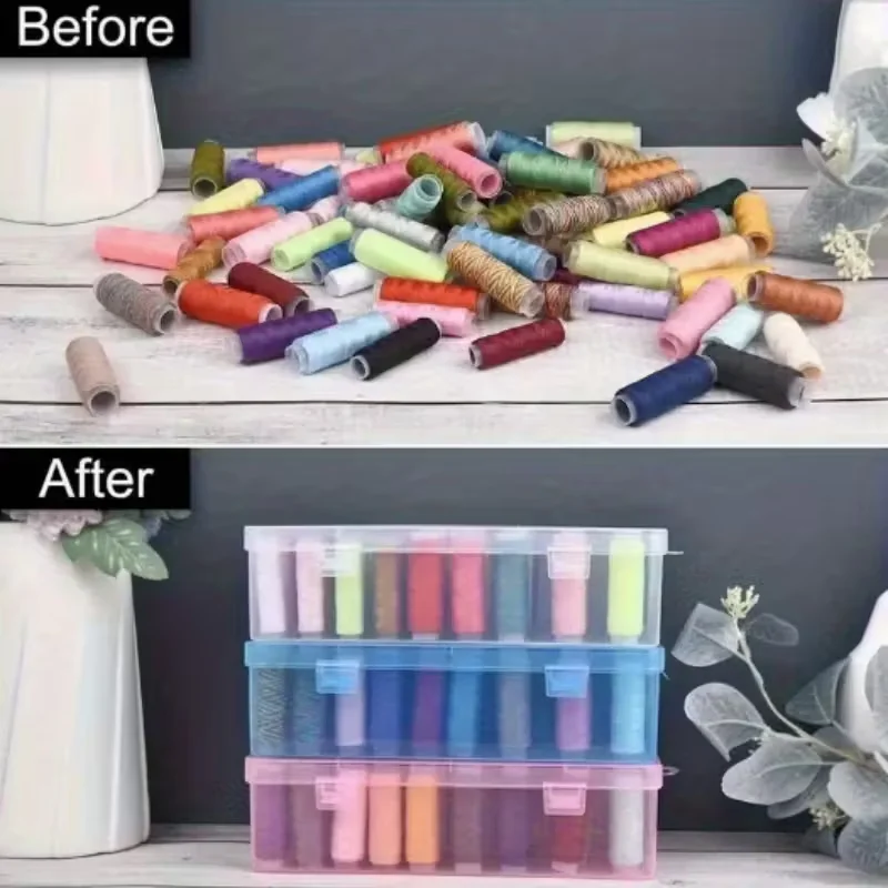 42-Compartment Craft Organizer Box. Clear, Heavy-Duty Case for Sewing Machine Supplies. Secure Lid, Portable for Travel