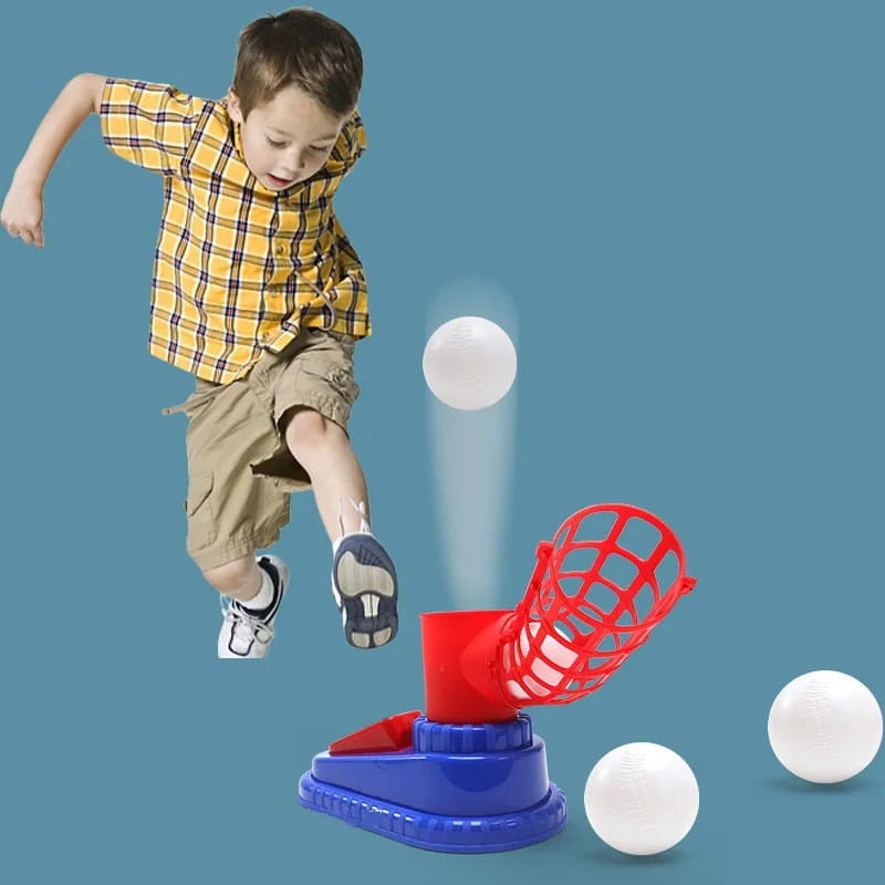 어린이를 위한 발 활성화 야구 발사기 - 공 홀더가 있는 실내 실외 피칭 머신 6-12세용 스포츠 훈련 장난감 세트