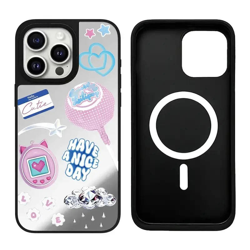 Cartoon Sushi iPhone 11 12 13 14 15 Pro Max Mirror Surface MagSafe Case Cover Shell