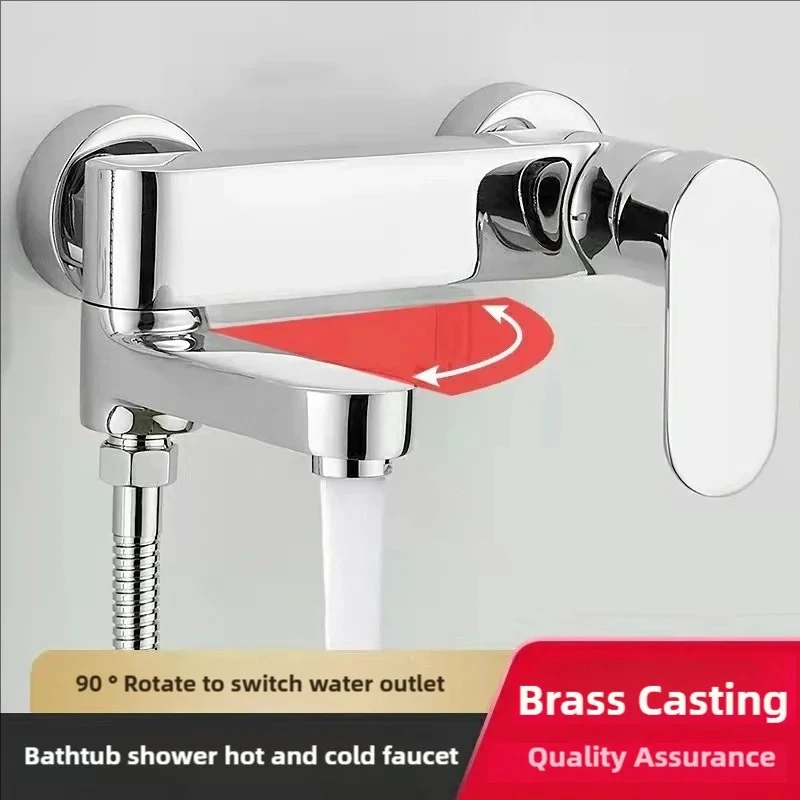 

Hot and Cold Shower Mixer Faucet Bathroom Swivel Tub Spout Wall Mounted Bath Faucets Household Bathroom Faucet Chrome