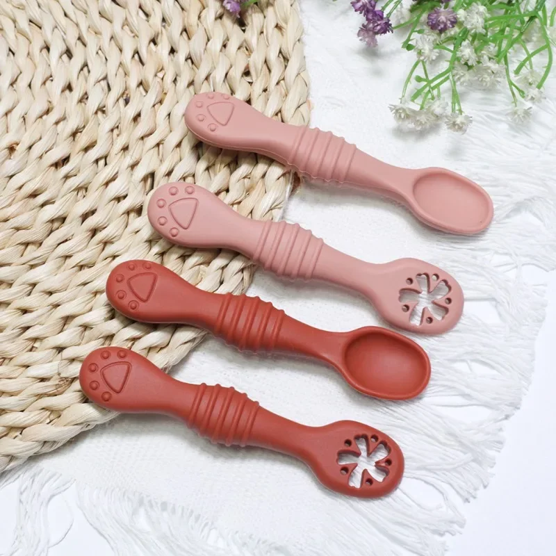 2pcs Baby Silicone Rice Paste Spoon for Eating Training Soft Head Spoon for Baby Feeding Anti-fall Anti-slip Baby Things