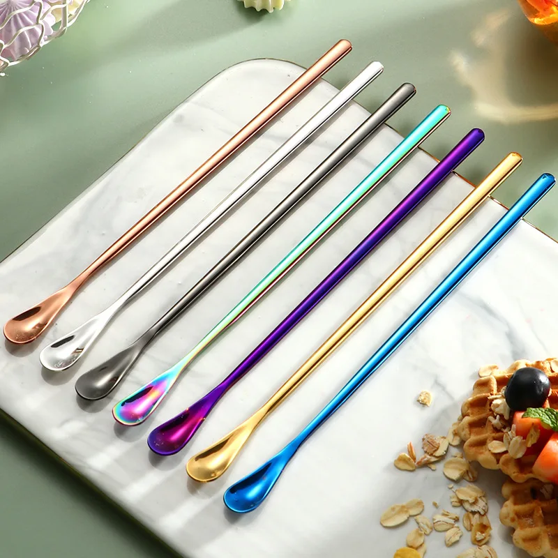 1PC 304 Stainless Steel Long Handled Coffee Spoon Ice Cream Dessert Tea Stirring Spoon For Picnic Kitchen Accessories Bar Tools