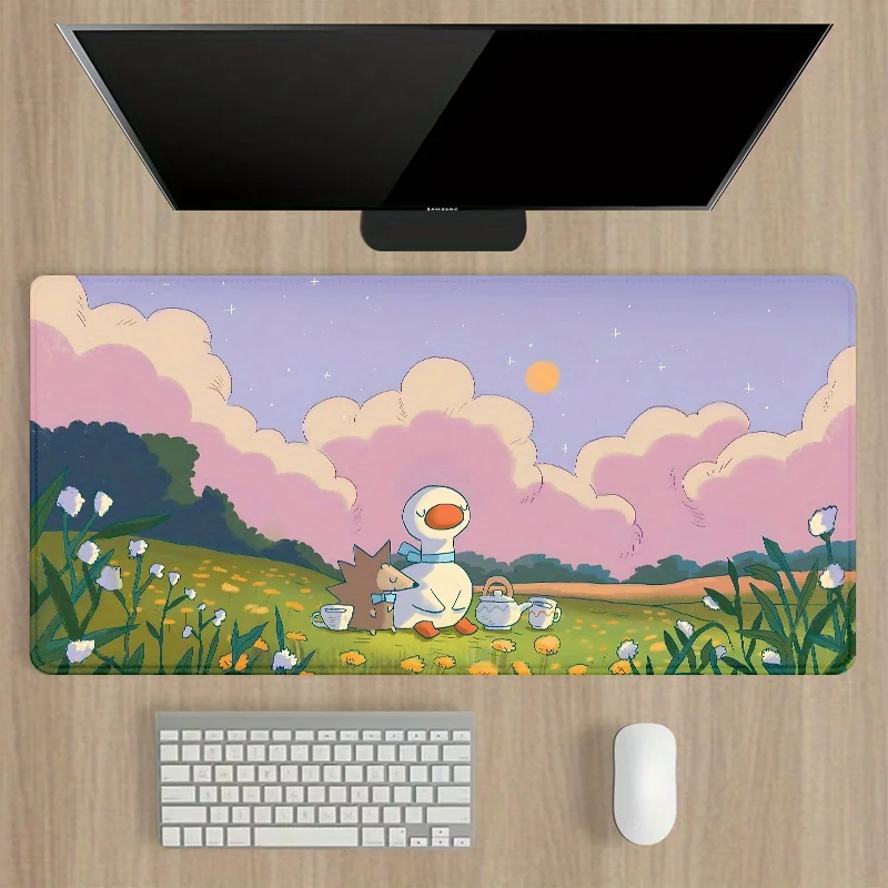 

Extra-Large Gaming Mouse Pad with Cute Duck & Hedgehog Design - Non-Slip Rubber Base, Desk Mat for Keyboard and Office Accessori