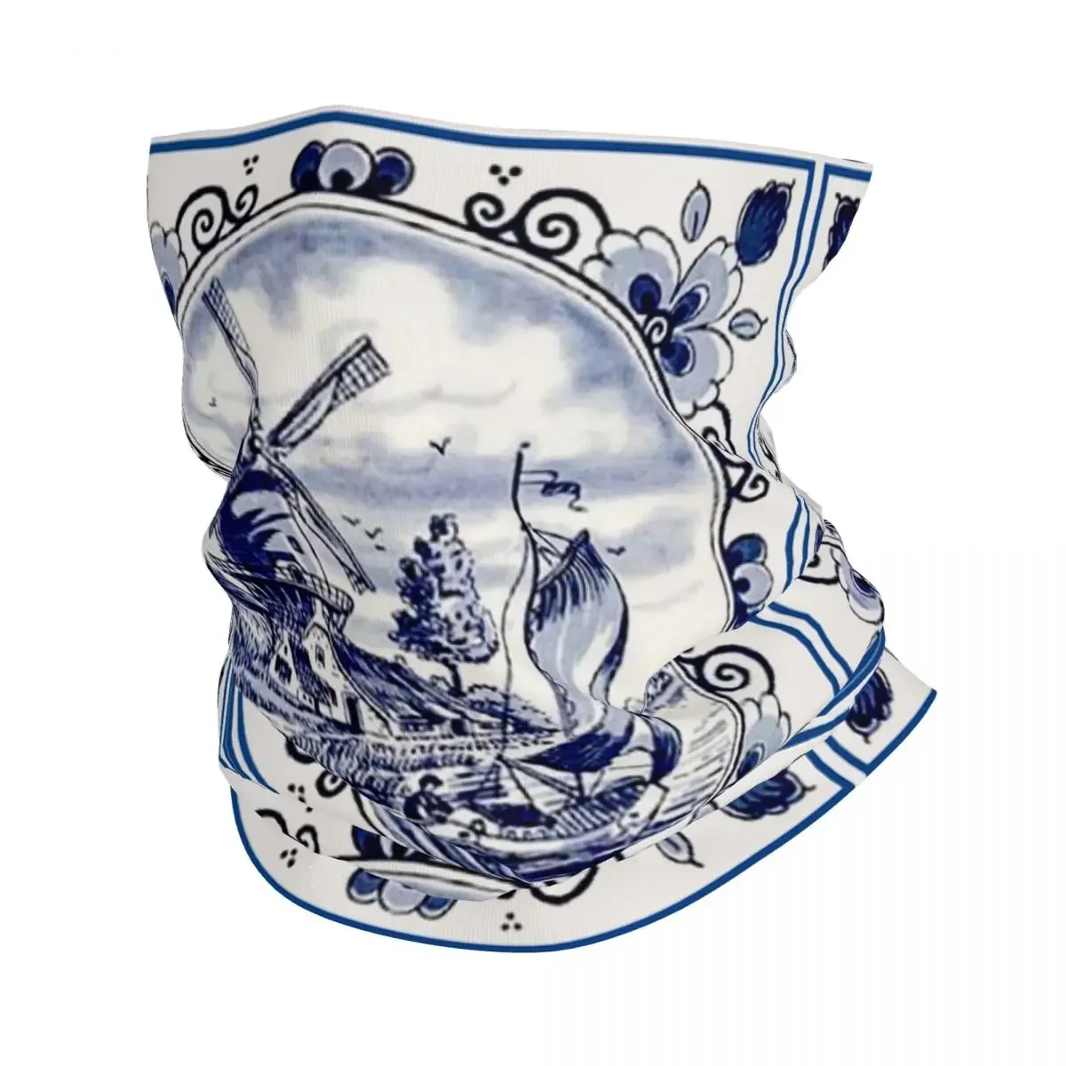 Pañuelo con estampado de molino de viento Vintage de Delft azul holandés, cubierta para el cuello, máscara envolvente estampada, bufanda, máscara facial para senderismo, pesca, Unisex para adultos