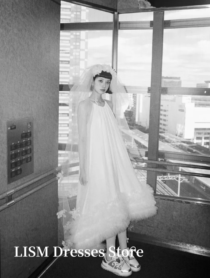 LISM ง่ายเกาหลี A-Line ชุดแต่งงานถ่ายภาพสปาเก็ตตี้สายรัดผ้าไหมซาตินข้อเท้าความยาวชุดเจ้าสาว ที่กําหนดเอง