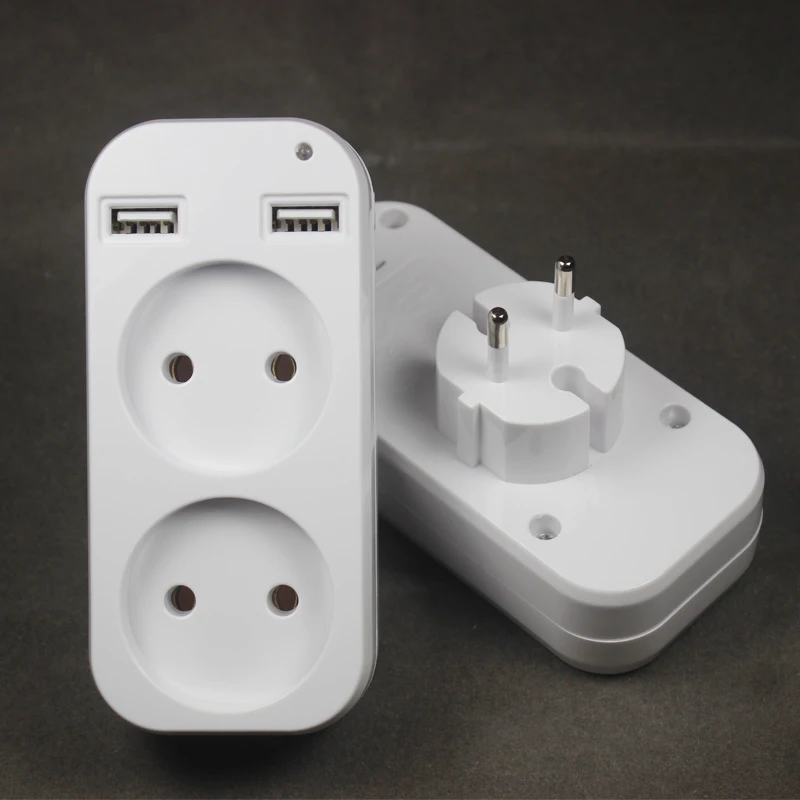 EU Plug Power Strip Wall Mounted Multi Socket 2AC 2USB Charger 5V 2A Portable for Germany France Russia Home Office