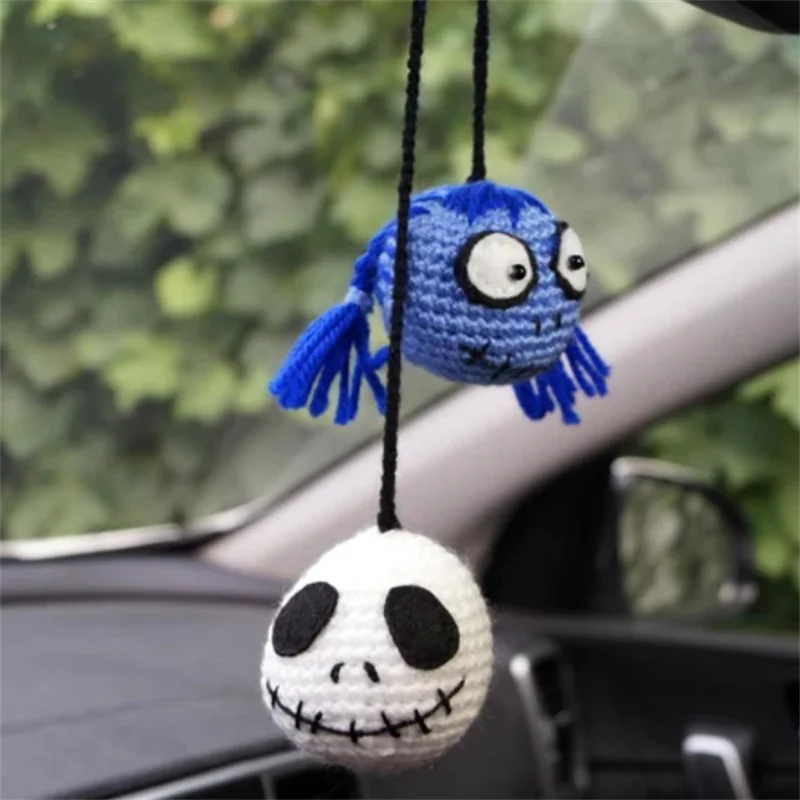 Crochet Cute Swinging Ghost Knitted Toys Truck Car Pendant Car Interior Decoration Halloween Car Charm For Rear View Mirrow