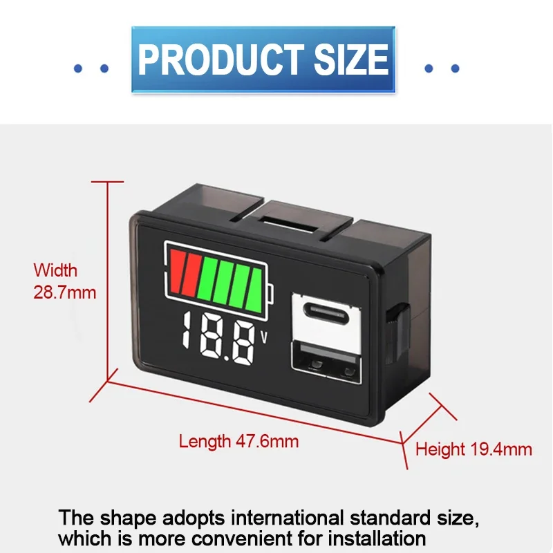 DC8-100V Car Battery Charge Level Indicator USB TypeC Lithium Battery Capacity Meter Digital Voltmeter Voltage Tester LED Tester