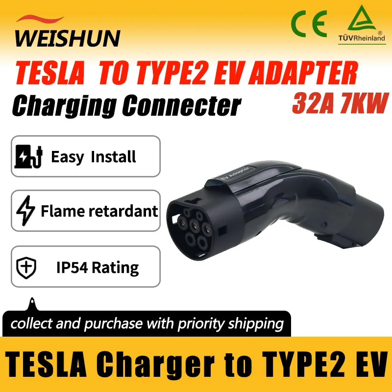 

TESLA TO TYPE2 EV Adapter Electric Vehicle Charger Connecter for 16A/32A TESLA Charger To TYPE2 Electric Car Adapter