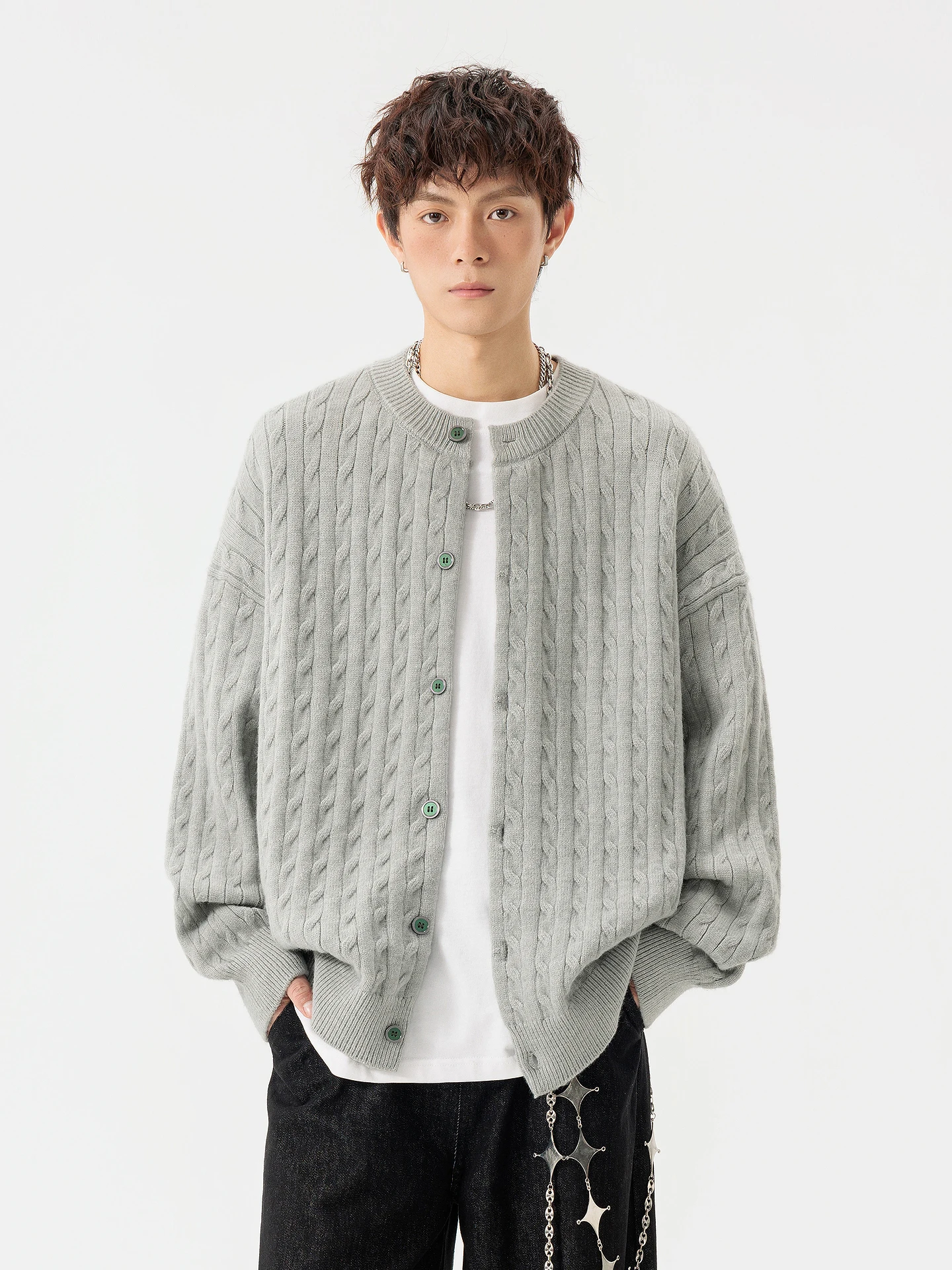 

Retro Texture Loose Casual Knitted Sweater Cardigan for Men And Women Autumn Leisure Couples Lazy Sle Long Sve round Ne