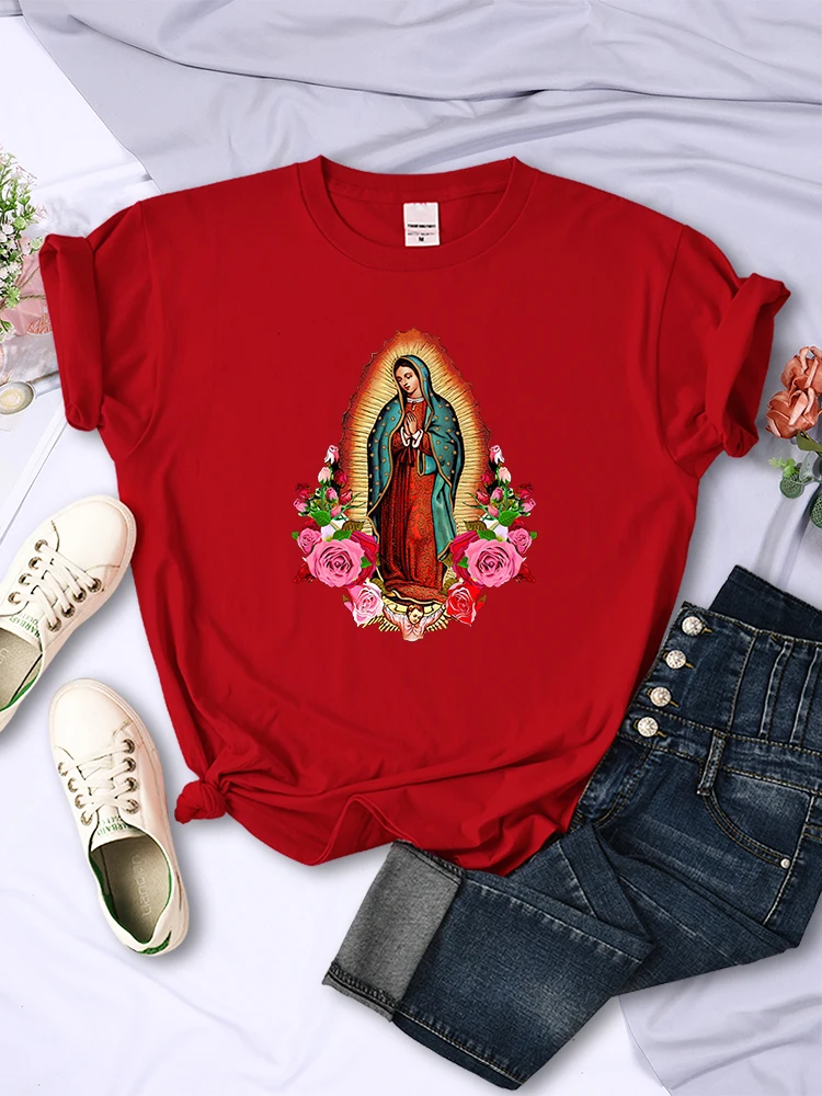 Casual Woman T-Shirts Our Lady Of Guadalupe Print Tee Clothing Street Creativity Tops Fashion Short Sleeve Breathable Streetwear