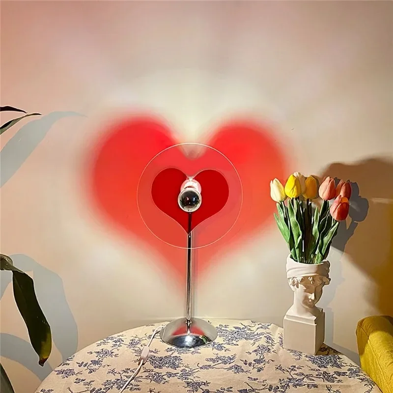 Heart Shaped Table Lamp Projection Night Light Bedroom Atmosphere Lamp USB LED Photography Lighting For Wall Decor Light