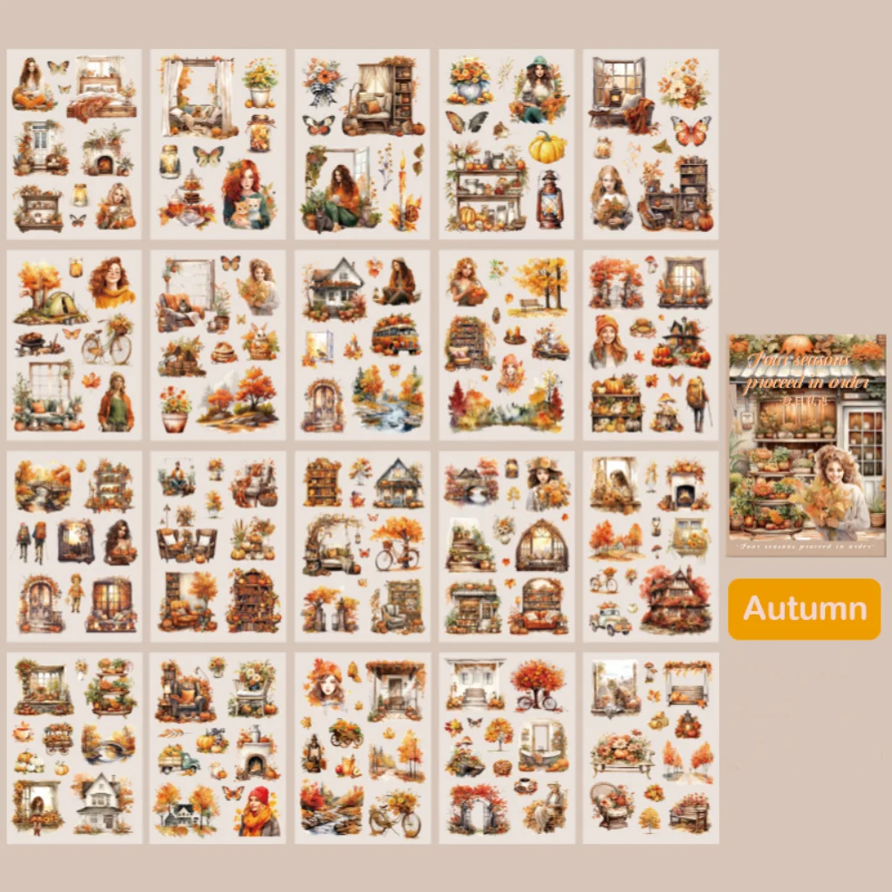 

20PCS/Set Four Seasons Scenery Scrapbooking Stickers PET Multipurpose Garden Sticker Book Die cut Handbook Stickers
