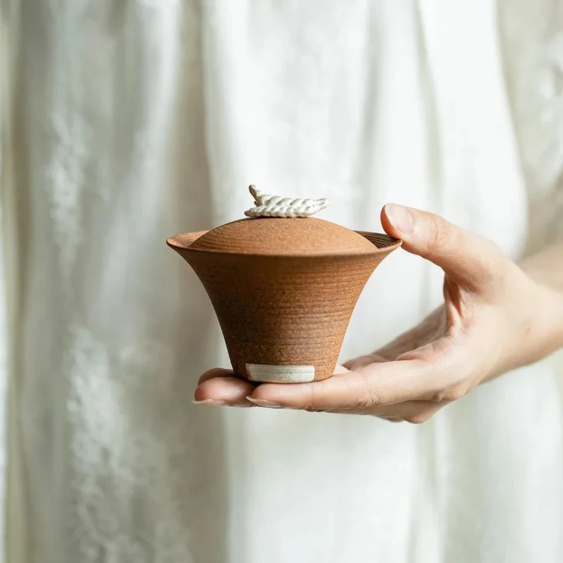 Taza de té hecha a mano de barro de roca antigua Gaiwan chino, tazón con cubierta de cerámica, juego de té Garglin Kungfu, herramienta de sierra de arcilla Gai Wan Tureen Jingdezhen